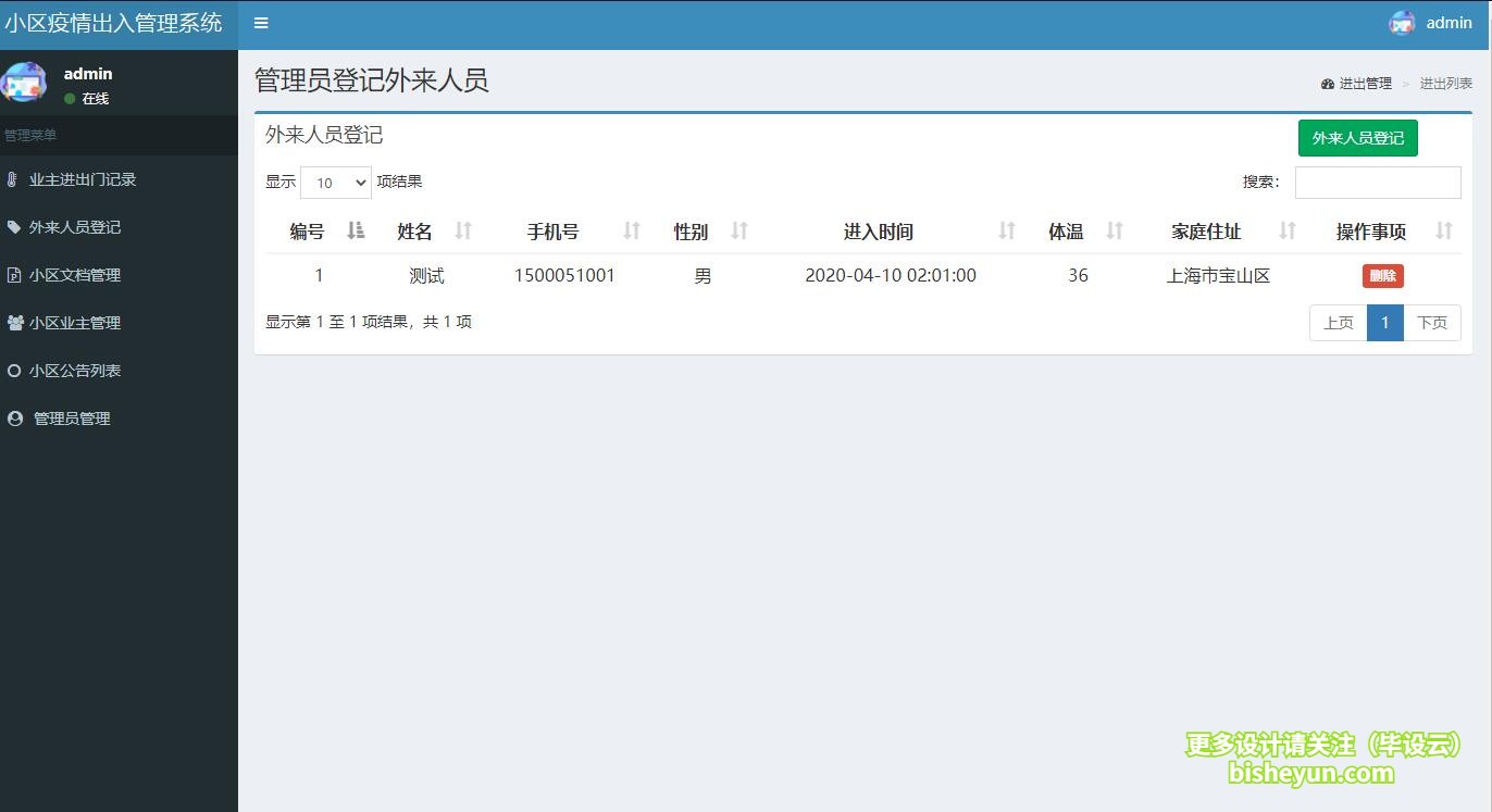 基于php小区疫情出入管理系统-管理外来人员