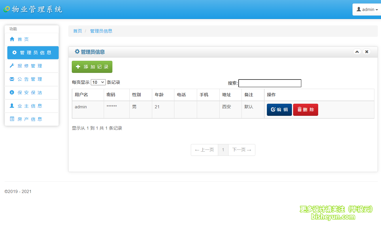 基于java智慧小区物业管理系统-管理员信息登记