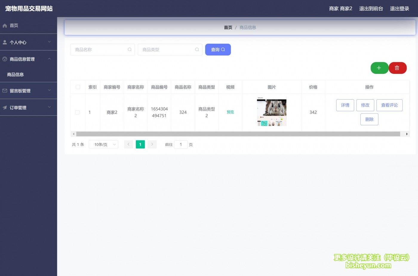 基于ssm宠物用品商城管理系统-商家管理商品