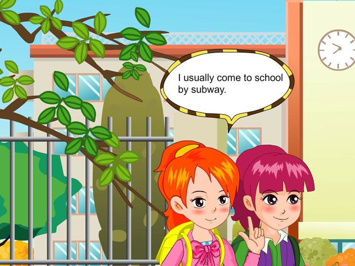 《I usually come to school by subway》SectionA Flash动画课件