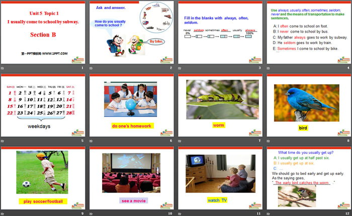 《I usually come to school by subway》SectionB PPT