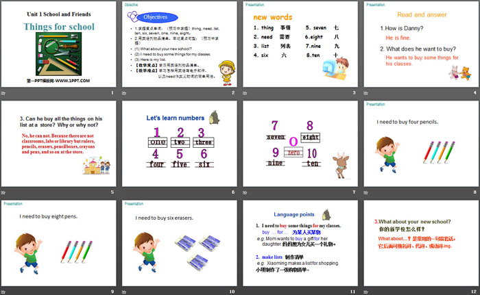 《Things for school》School and Friends PPT