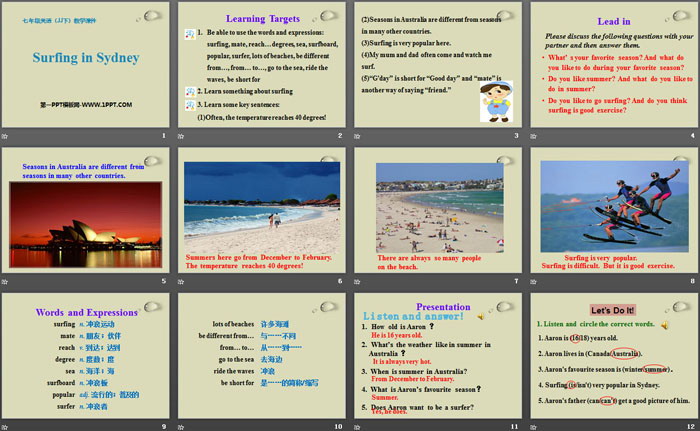 《Surfing in Sydney》Seasons PPT教学课件