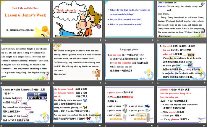 《Jenny\s Week》Me and My Class PPT