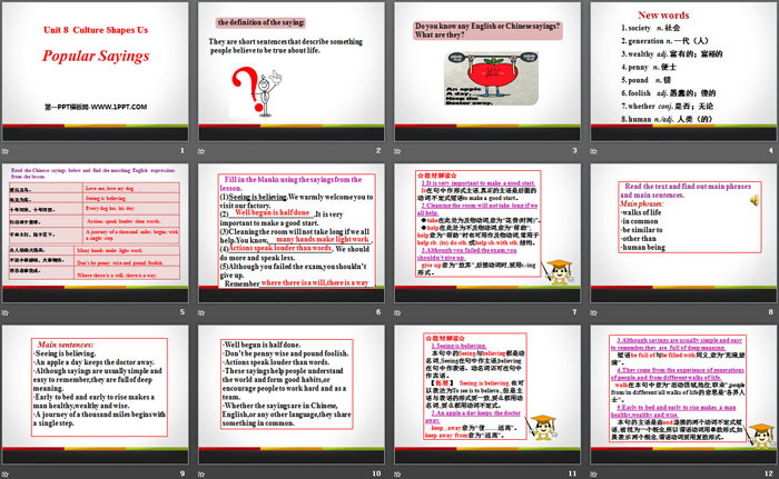《Popular Sayings》Culture Shapes Us PPT