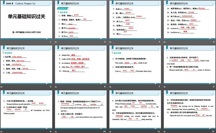 《单元基础知识过关》Culture Shapes Us PPT