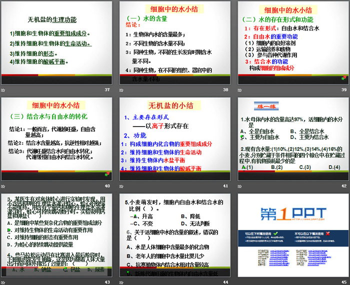 《细胞中的无机物》组成细胞的分子PPT
