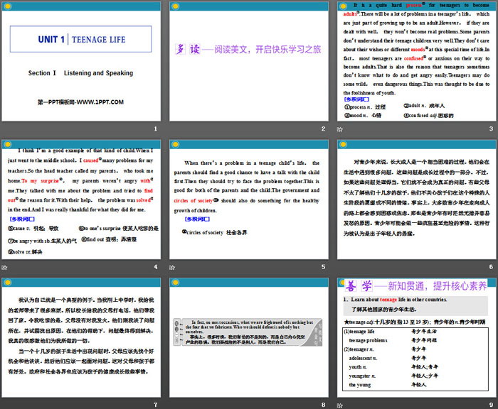 《Teenage Life》Listening and Speaking PPT下载