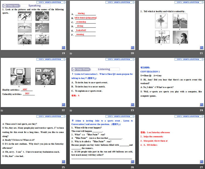 《Sports and Fitness》Listening and Speaking PPT课件