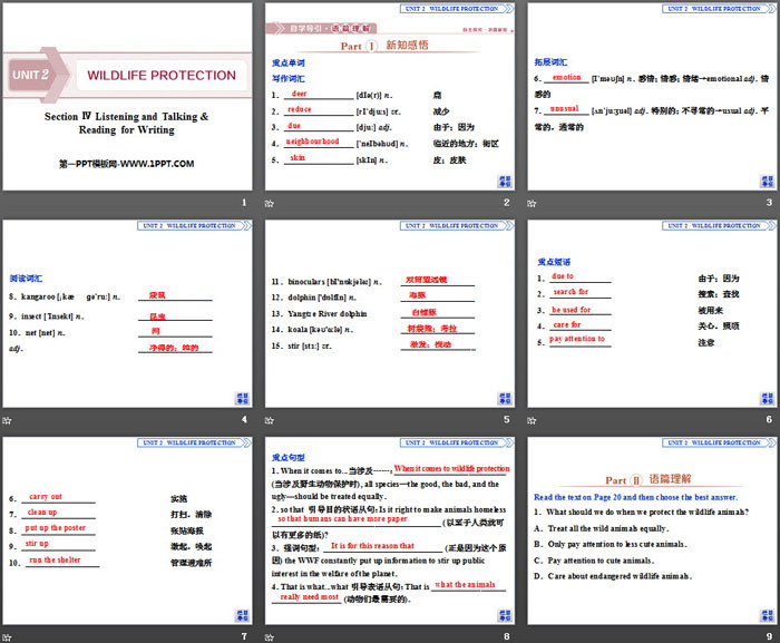 《Wildlife Protection》SectionⅣ PPT