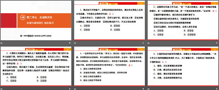 《友谊与成长同行》友谊的天空PPT(综合练习)