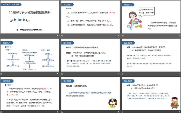 《用字母表示稍复杂的数量关系》简易方程PPT