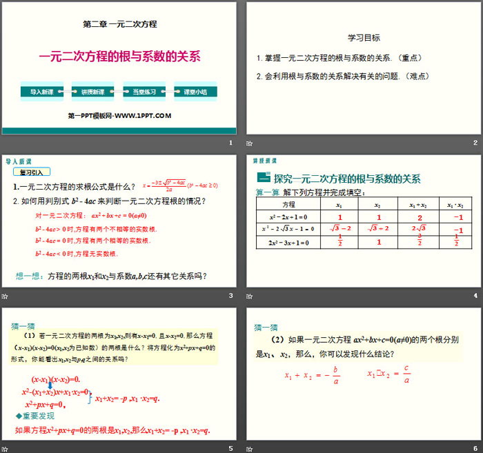 《一元二次方程的根与系数的关系》一元二次方程PPT教学课件