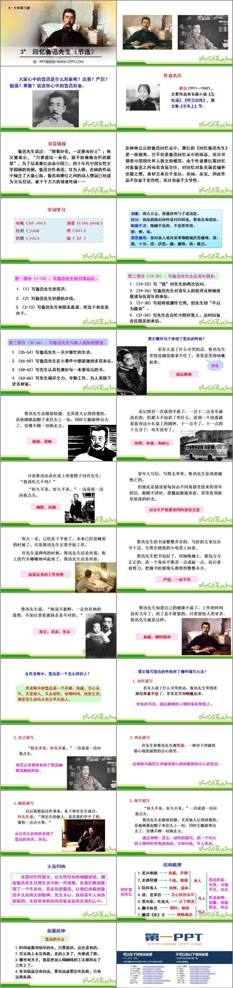 《回忆鲁迅先生》PPT免费课件