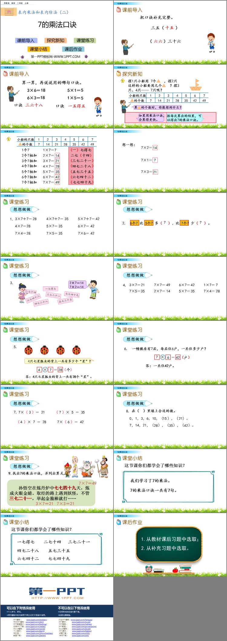 《7的乘法口诀》表内乘法和表内除法PPT教学课件