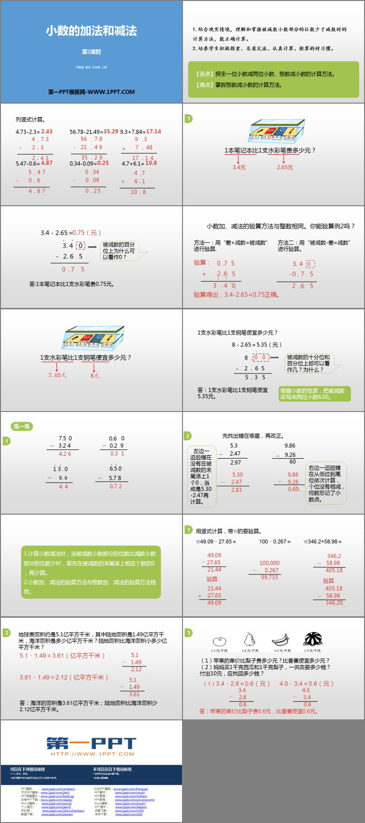 《小数的加法和减法》PPT免费课件(第2课时)