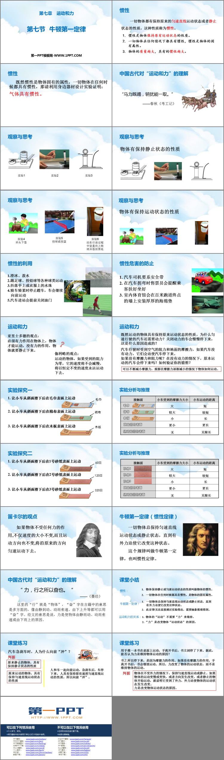 《牛顿第一定律》运动和力PPT免费课件