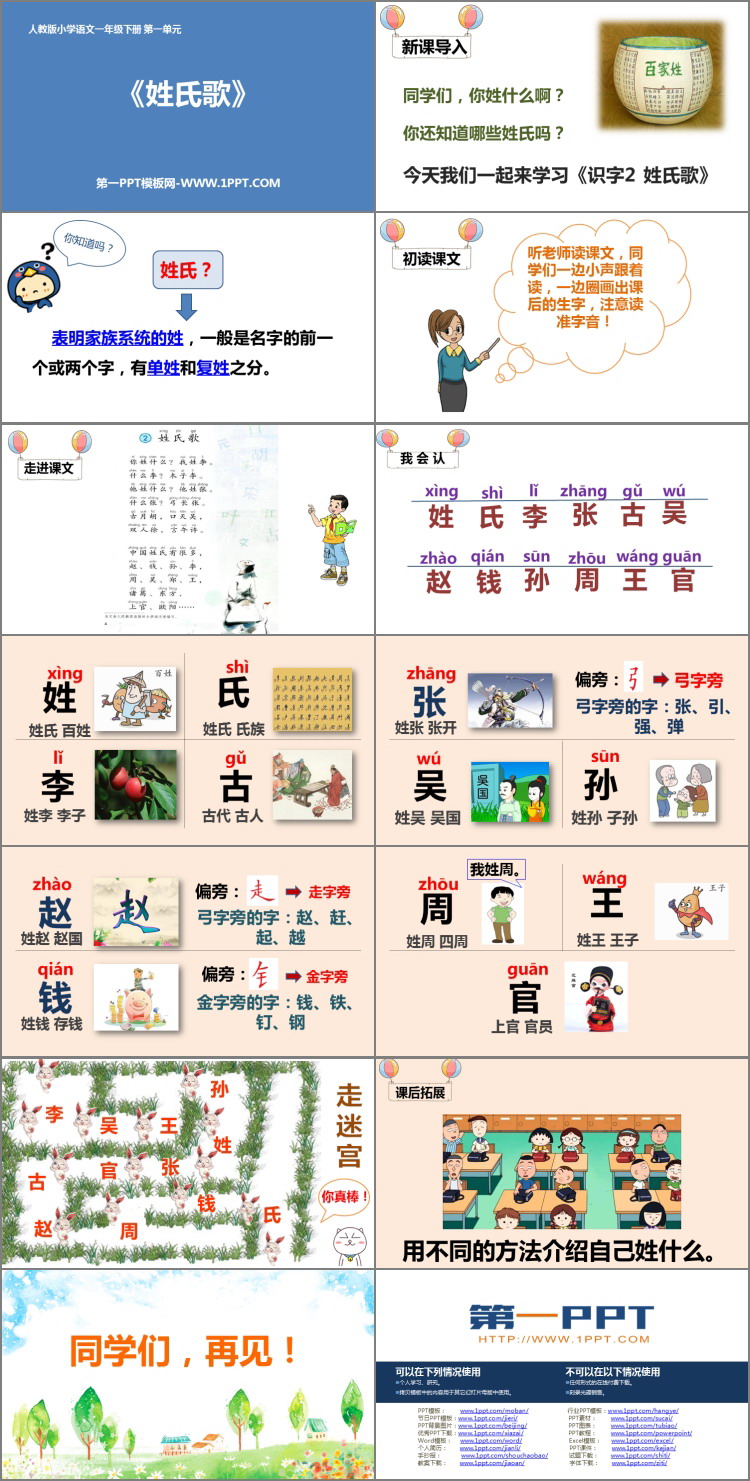 《姓氏歌》PPT优秀课件