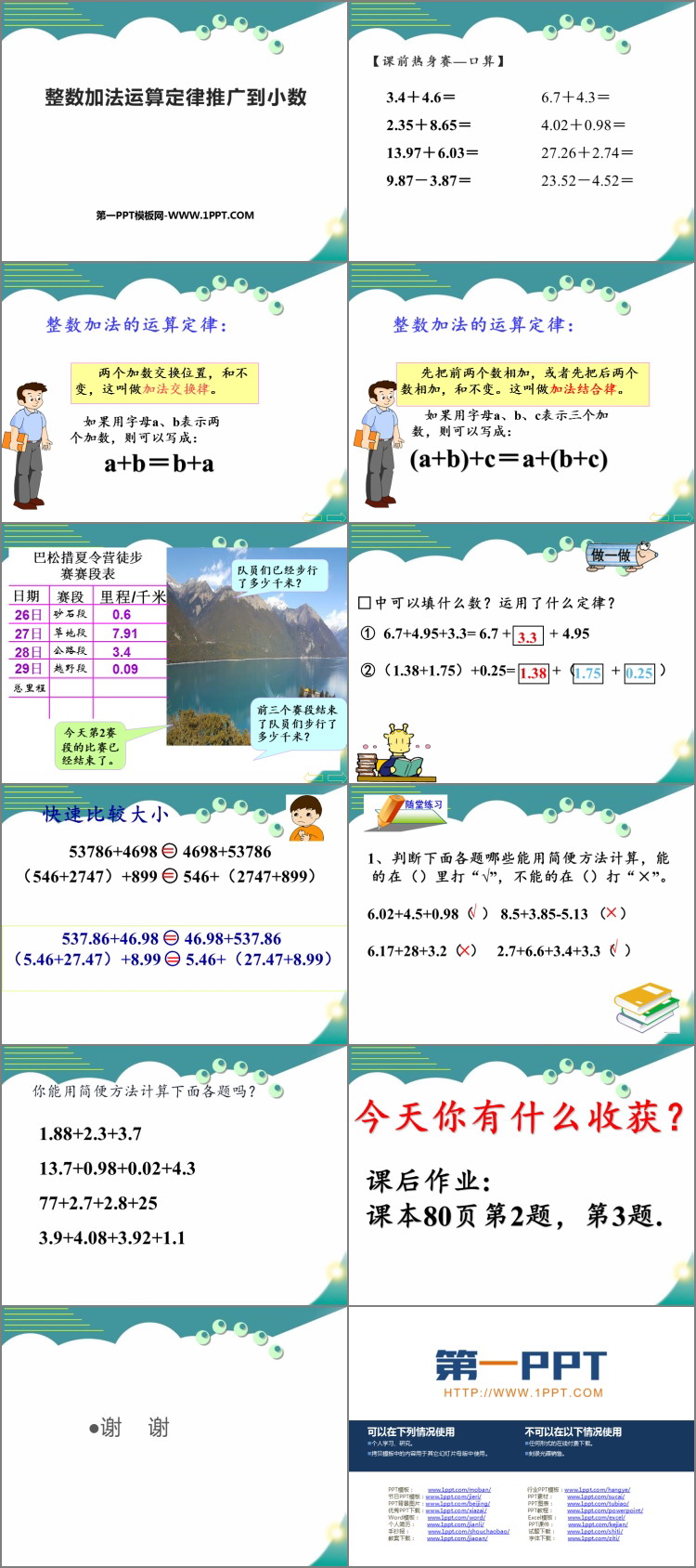 《整数加法运算定律推广到小数》小数的加法和减法PPT下载