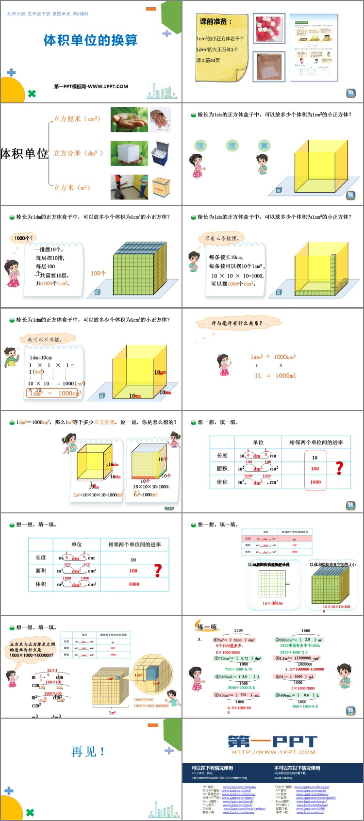 《体积单位的换算》长方体(二)PPT免费课件