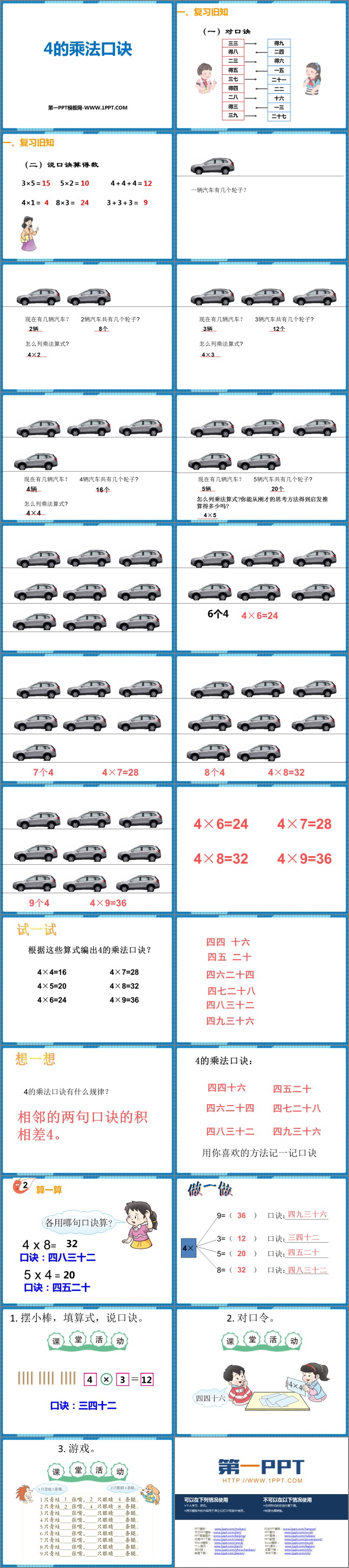 《4的乘法口诀》表内乘法PPT免费课件