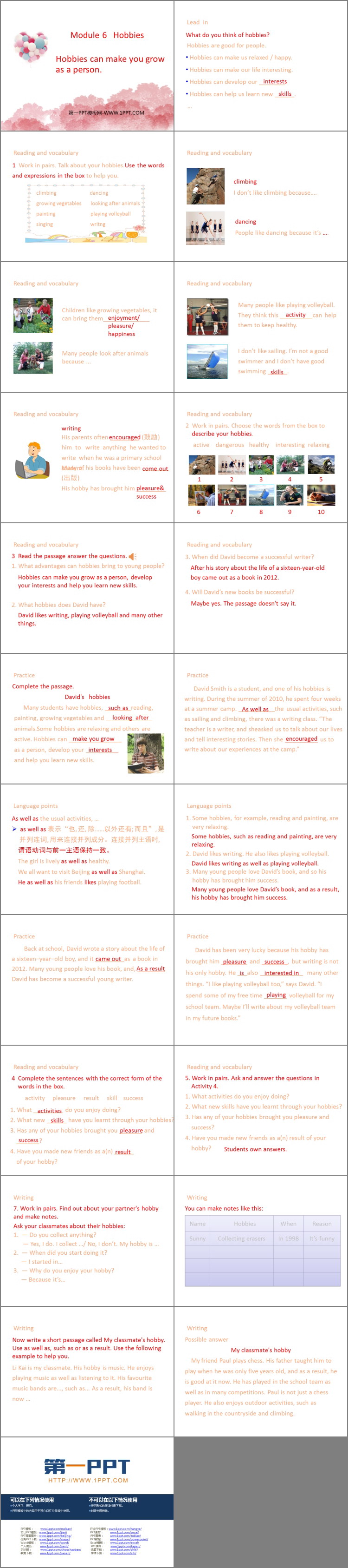 《Hobbies can make you grow as a person》Hobbies PPT免费课件