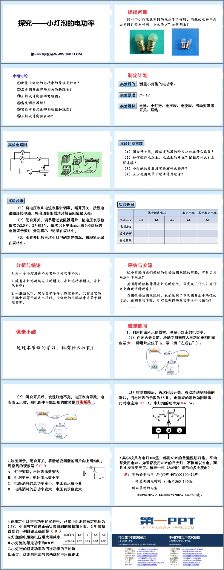 《探究—小灯泡的电功率》电功和电功率PPT免费下载