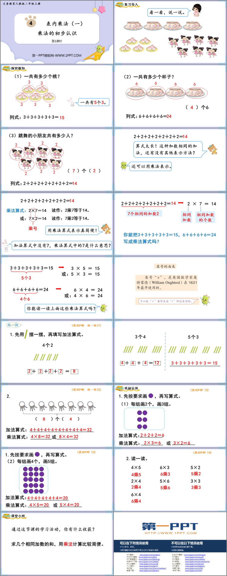 《乘法的初步认识》表内乘法PPT教学课件(第1课时)