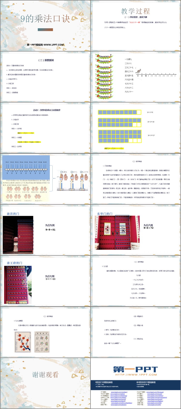 《9的乘法口诀》表内乘法PPT免费下载