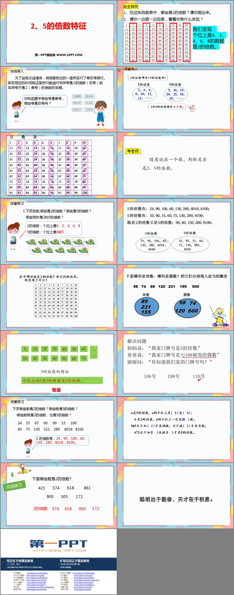 《2、5的倍数的特征》因数与倍数PPT免费下载