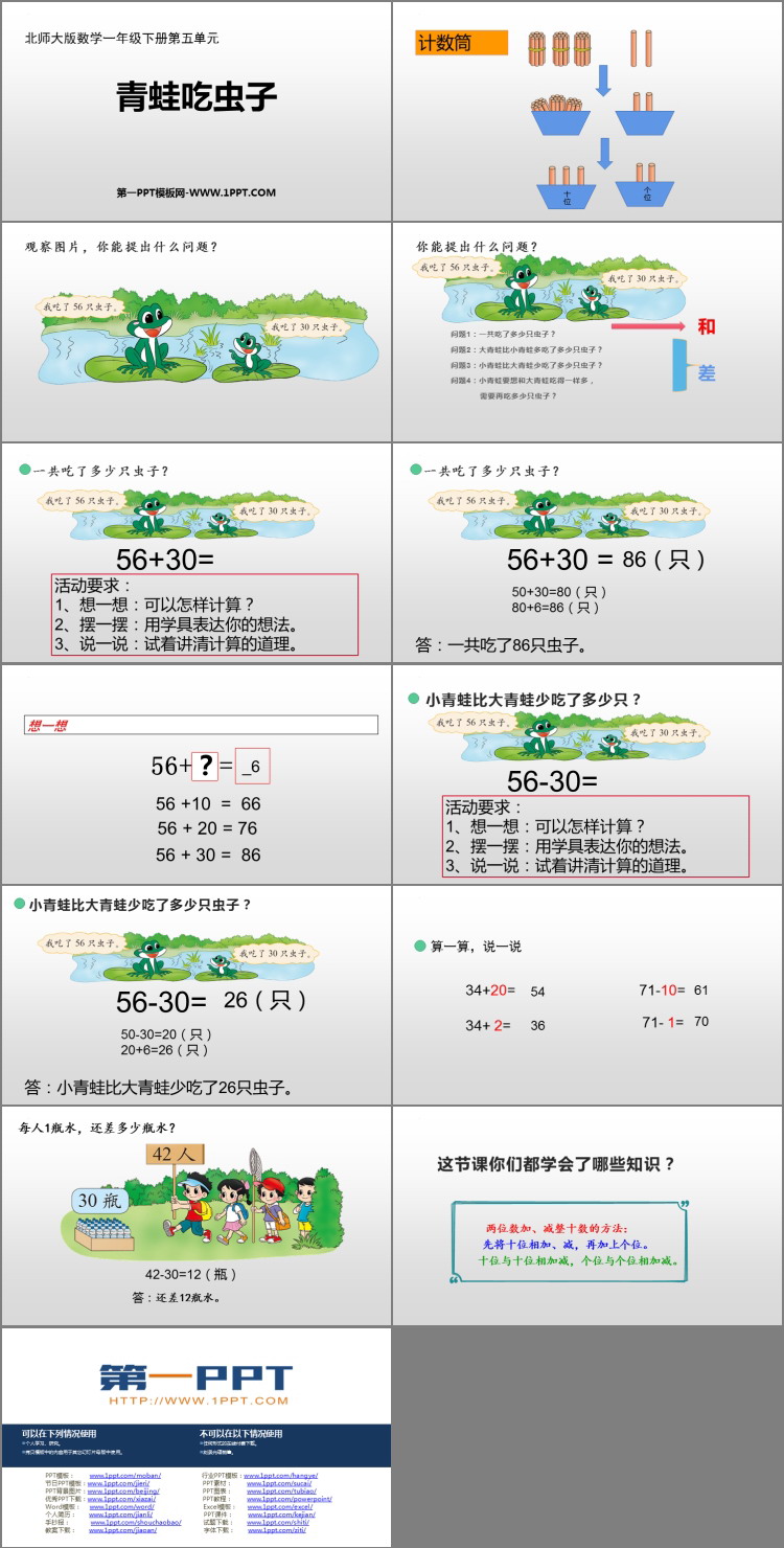 《青蛙吃虫子》加与减PPT免费下载