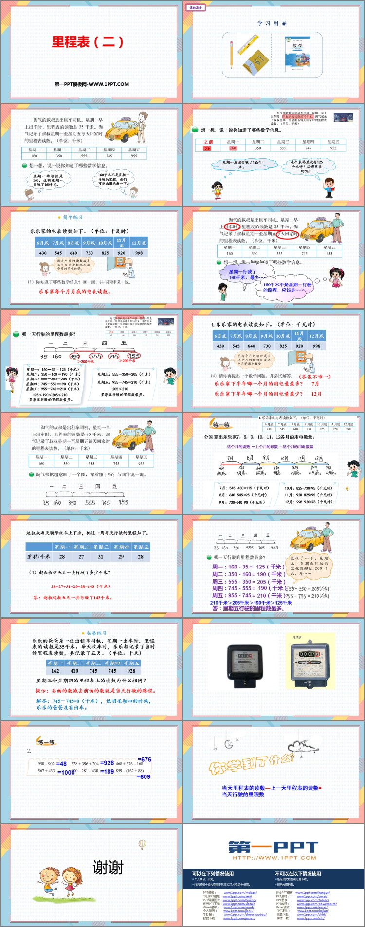 《里程表(二)》加与减PPT教学课件
