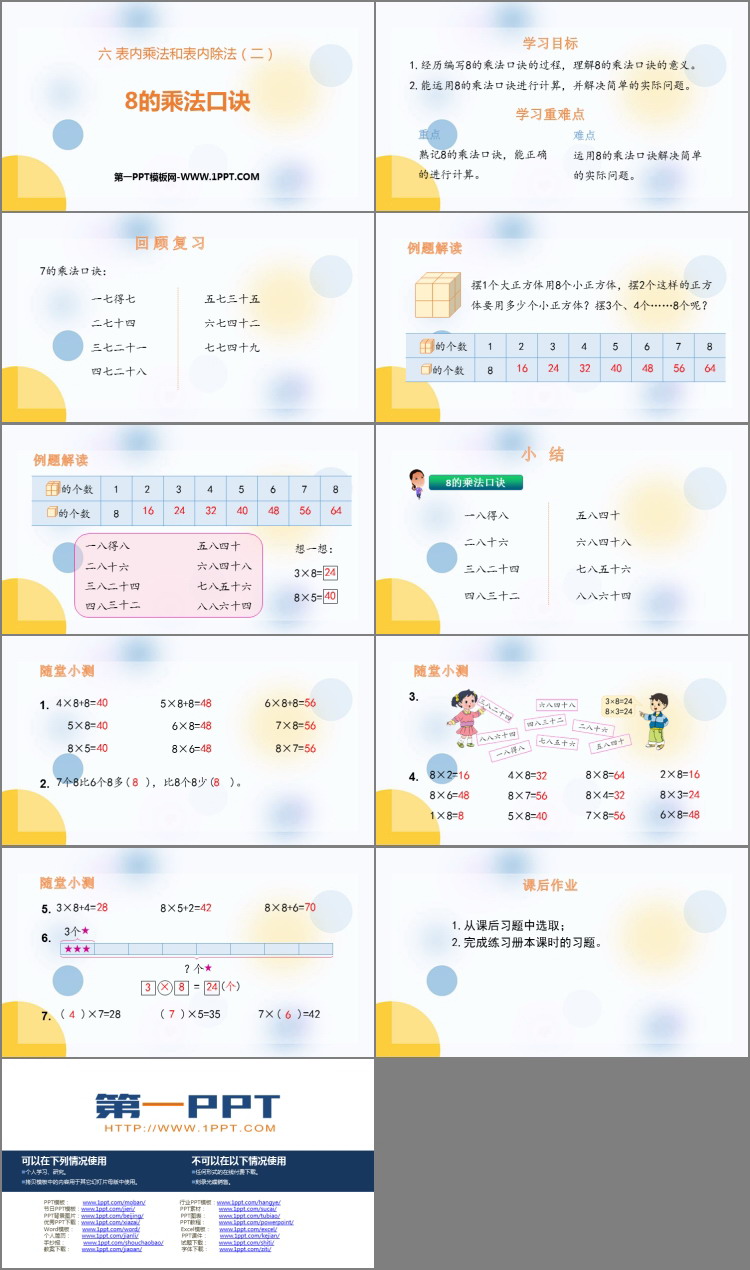 《8的乘法口诀》表内乘法和表内除法PPT课件下载