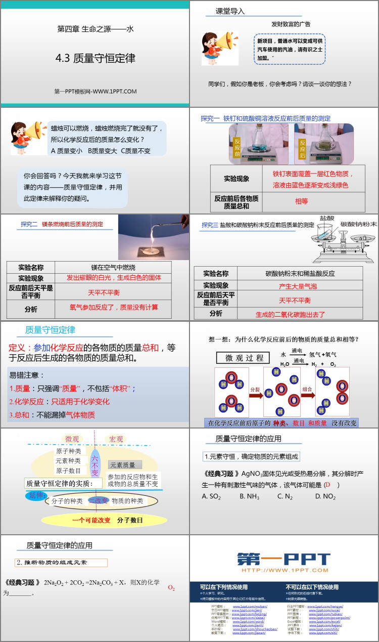《质量守恒定律》生命之源—水PPT免费下载
