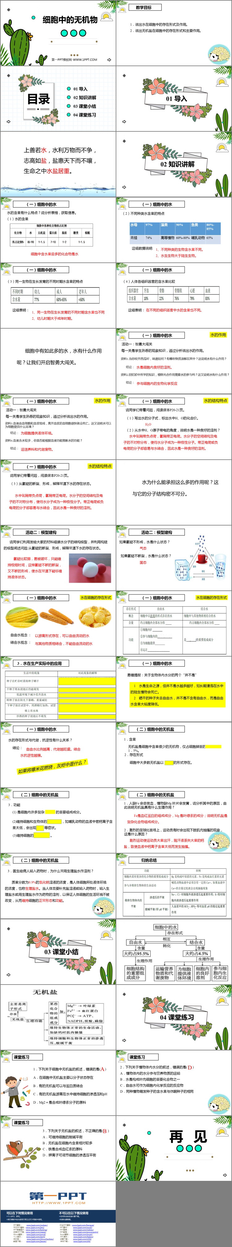 《细胞中的无机物》组成细胞的分子PPT免费下载