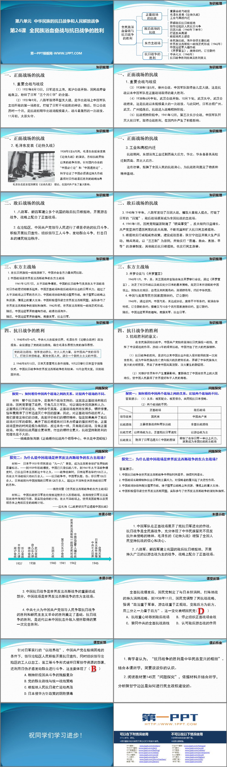 《全民族浴血奋战和抗日战争的胜利》PPT教学课件下载