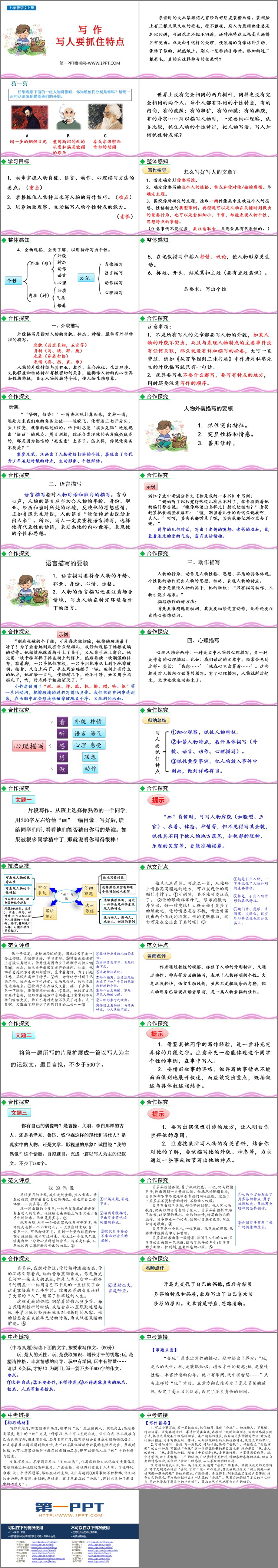 《写作：写人要抓住特点》PPT教学课件下载