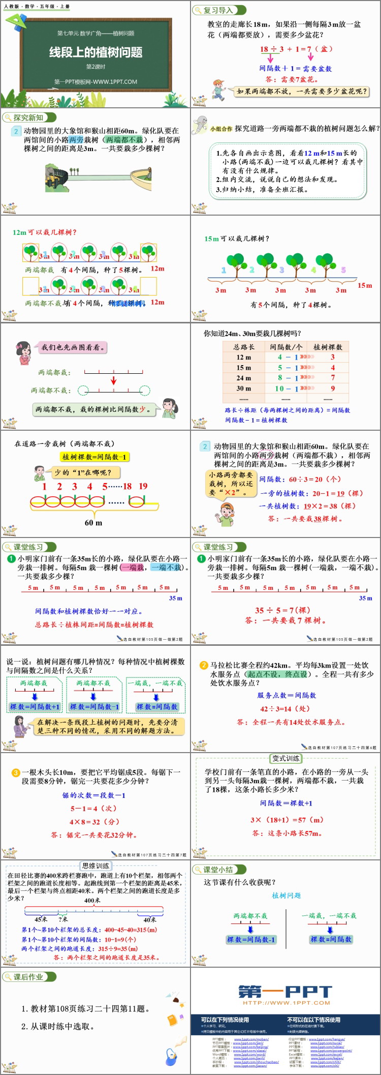 《线段上的植树问题》数学广角PPT课件(第2课时)