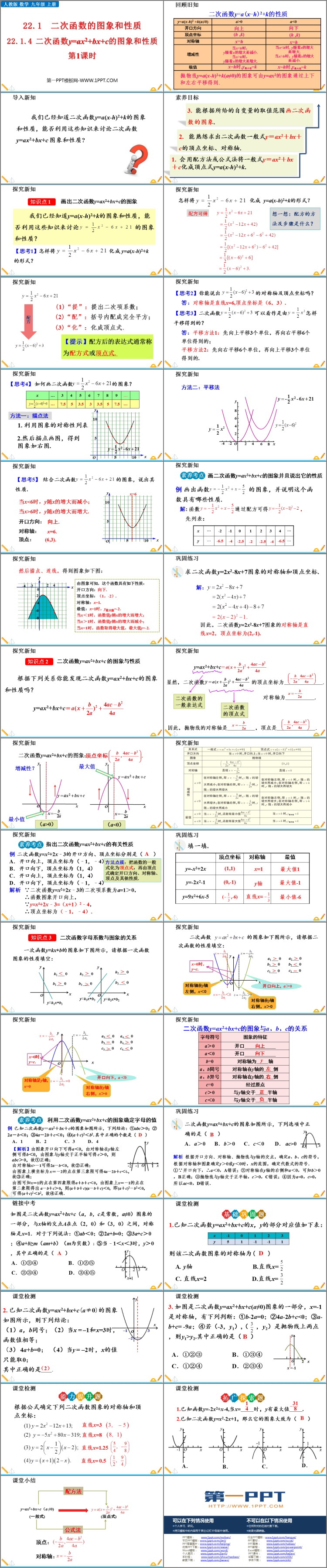 《二次函数y=ax2+bx+c的图像和性质》二次函数PPT教学课件(第1课时)