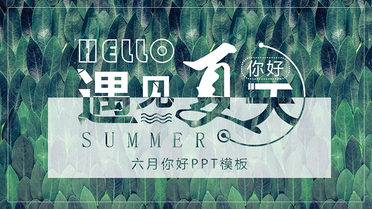 清新绿色树叶背景遇见夏天PPT模板下载
