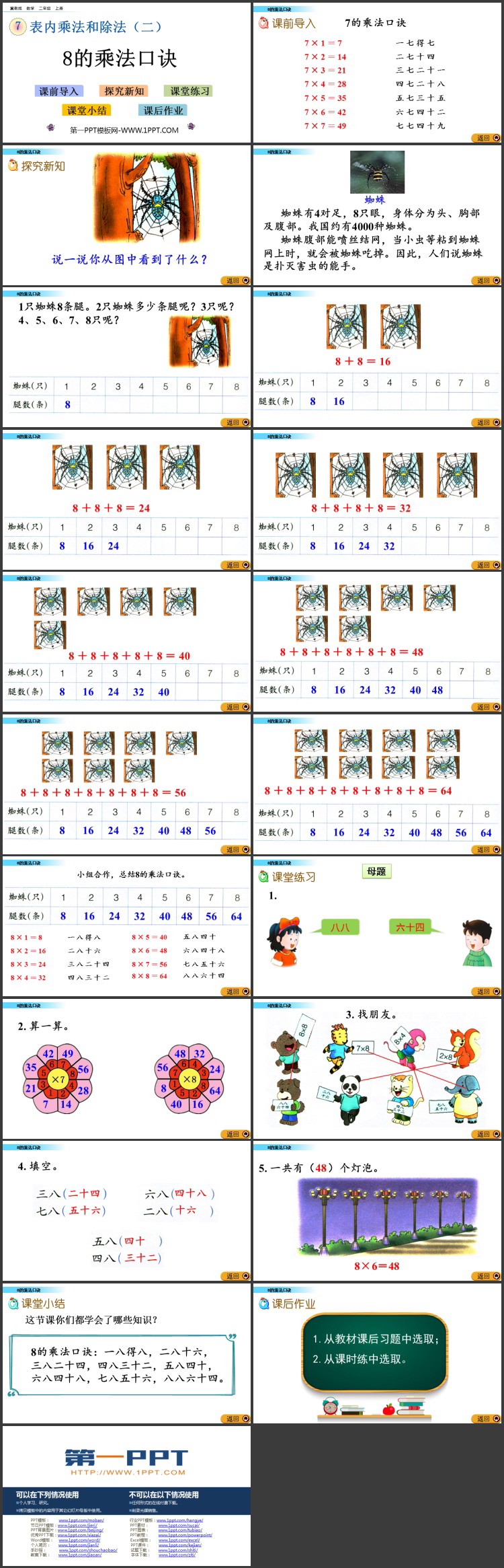 《8的乘法口诀》表内乘法和除法PPT教学课件下载