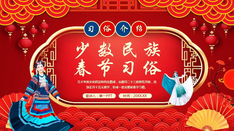红色喜庆少数民族春节习俗PPT模板