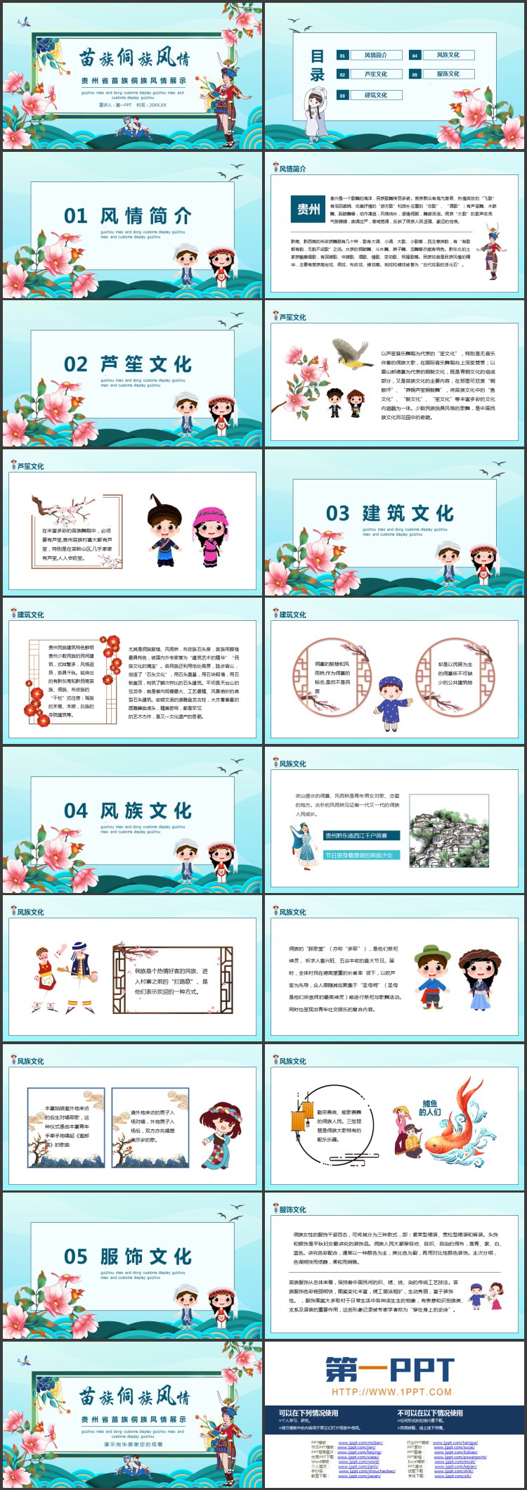 精美少数民族少女背景苗族侗族风情PPT模板