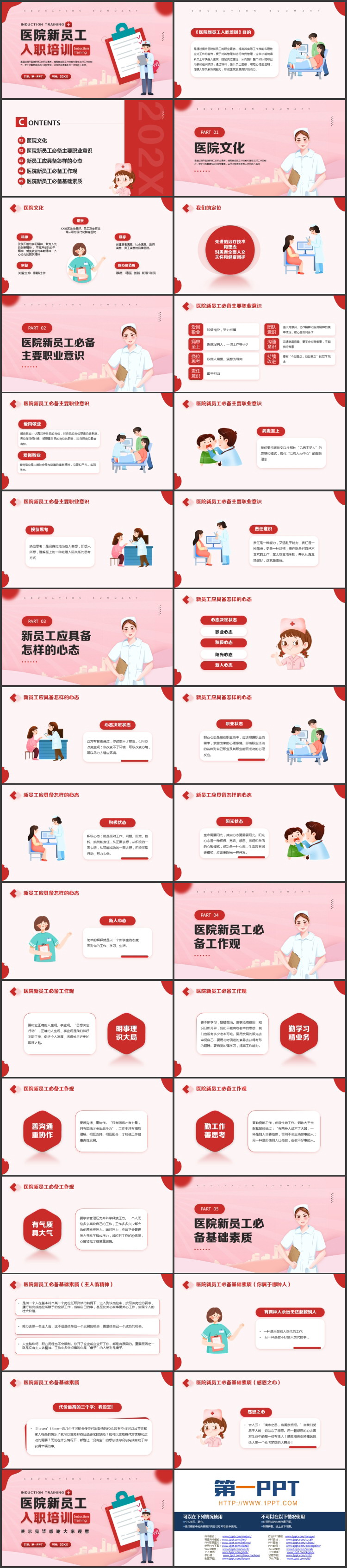 红色卡通医生背景医院新员工入职培训PPT模板下载