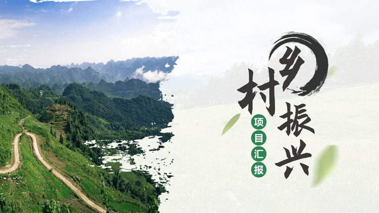 绿色群山背景图的乡村振兴项目汇报PPT模板