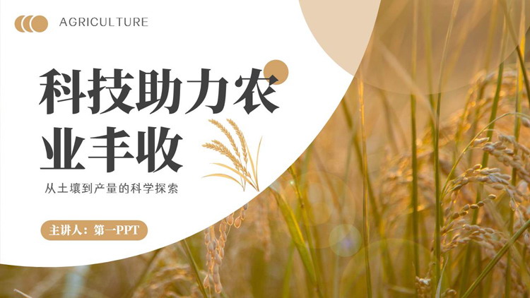 棕色麦穗背景的科技助力农业丰收PPT模板