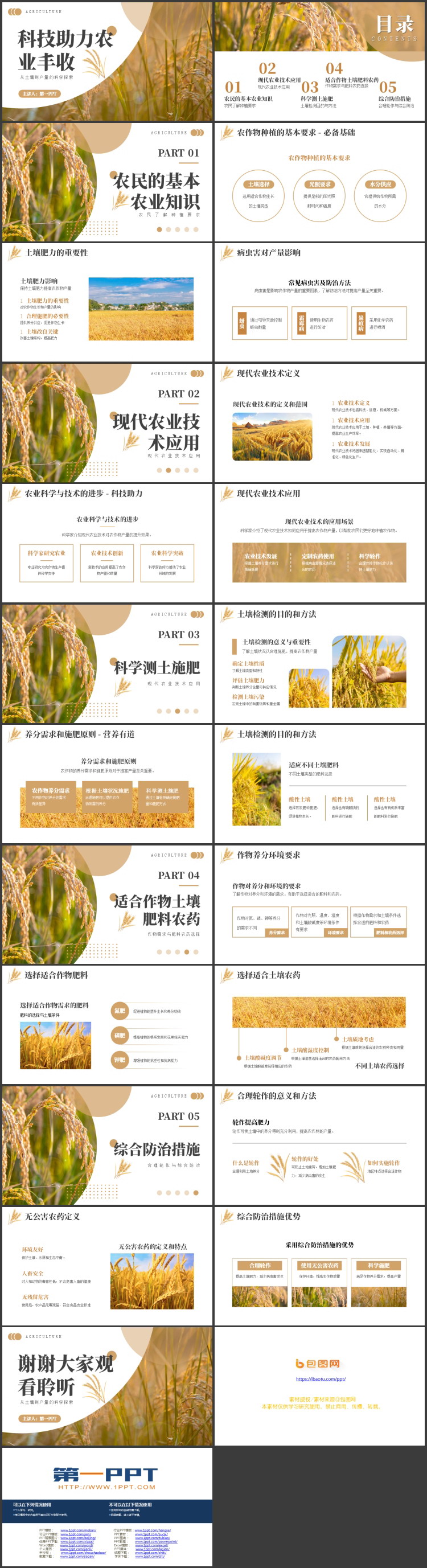 棕色麦穗背景的科技助力农业丰收PPT模板