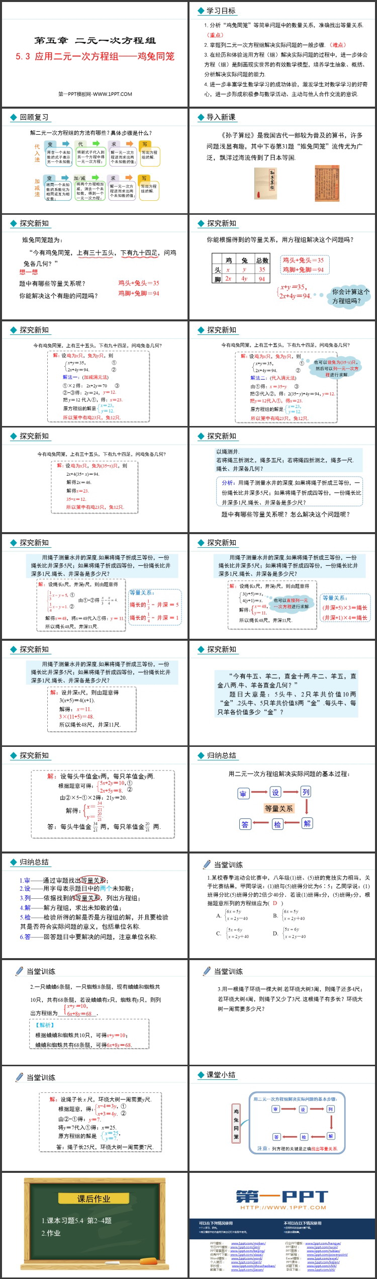 《应用二元一次方程组—鸡兔同笼》二元一次方程组PPT优秀课件
