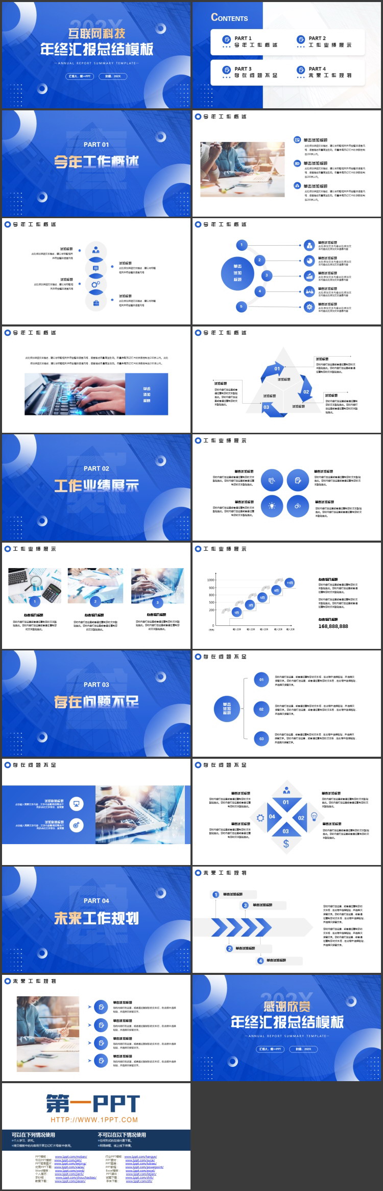 蓝色写字楼背景的互联网科技年终汇报总结PPT模板下载