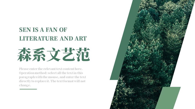 绿色森林背景的森系文艺范商务汇报PPT模板